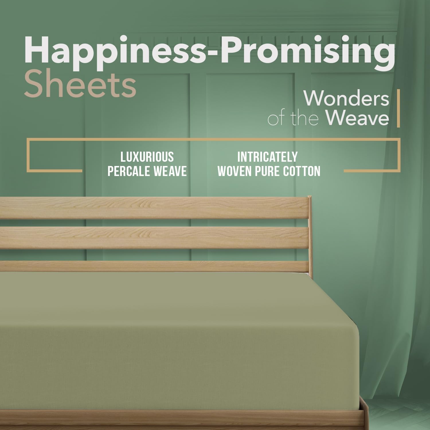 TEXAS LINEN CO. 100% Organic Cotton Percale Weave Fitted Sheet King Size, Sage Green, 1 Deep Pocket King Fitted Sheet, Fits Mattress Upto 16" Crisp and Cool Bed Linen, Luxury GOTS Certified Sheets