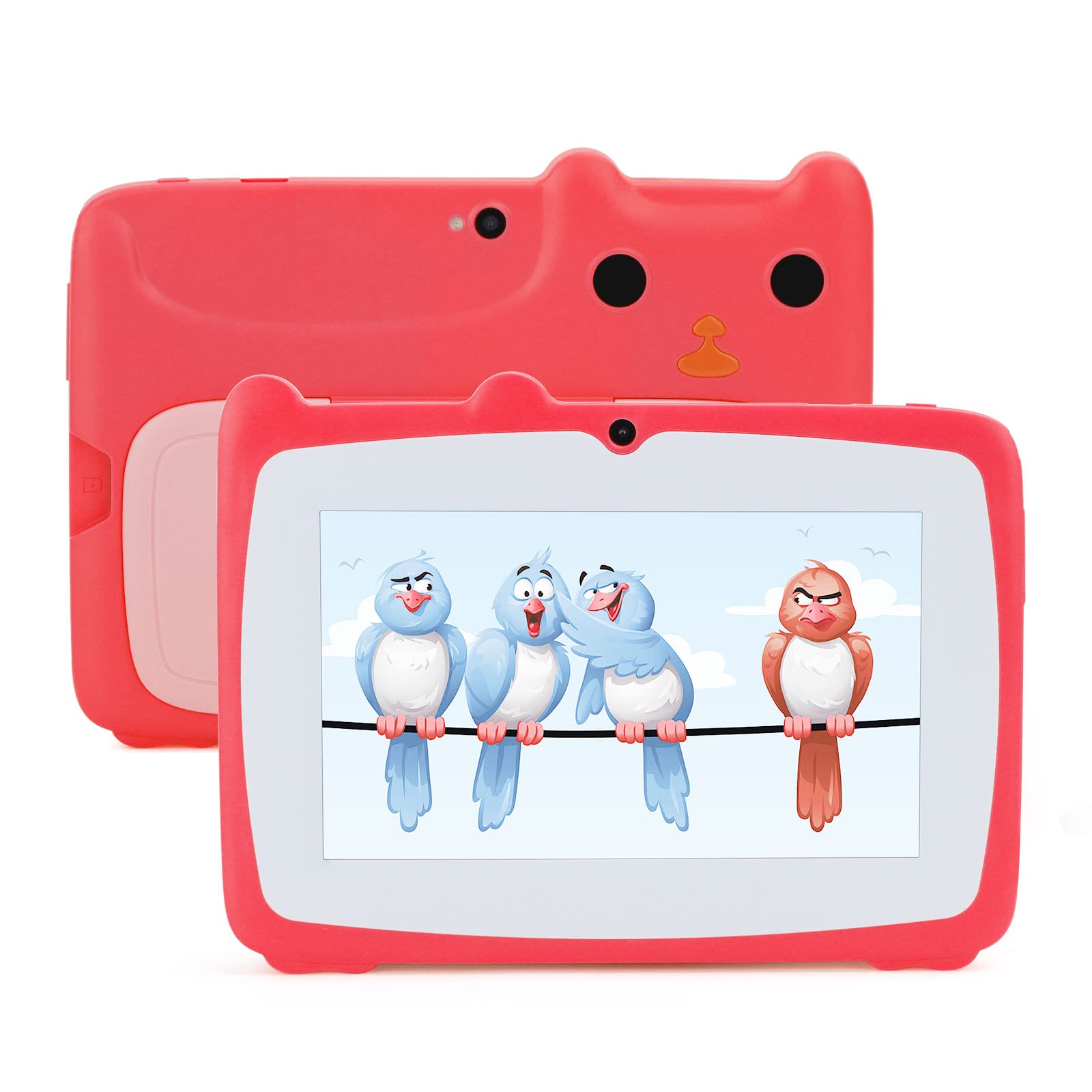 7 Inch Kids Tablet Android Tablet PC for Kids, IPS HD Display Parental Control, WiFi, Dual Camera, Built-in Proof Case Red