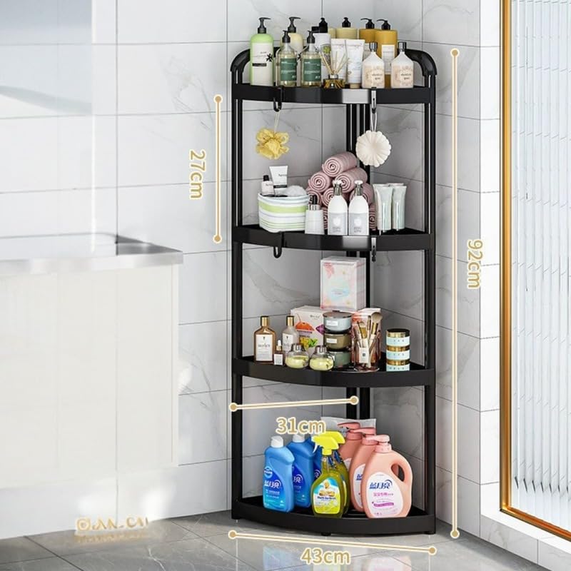 Image of Homero Multipurpose Corner Shelf Rack | 4 Tier Standing Shelf Unit for Home Storage | Space Saving Corner Organizer for Kitchen, Bathroom, Living Room & Utility Areas