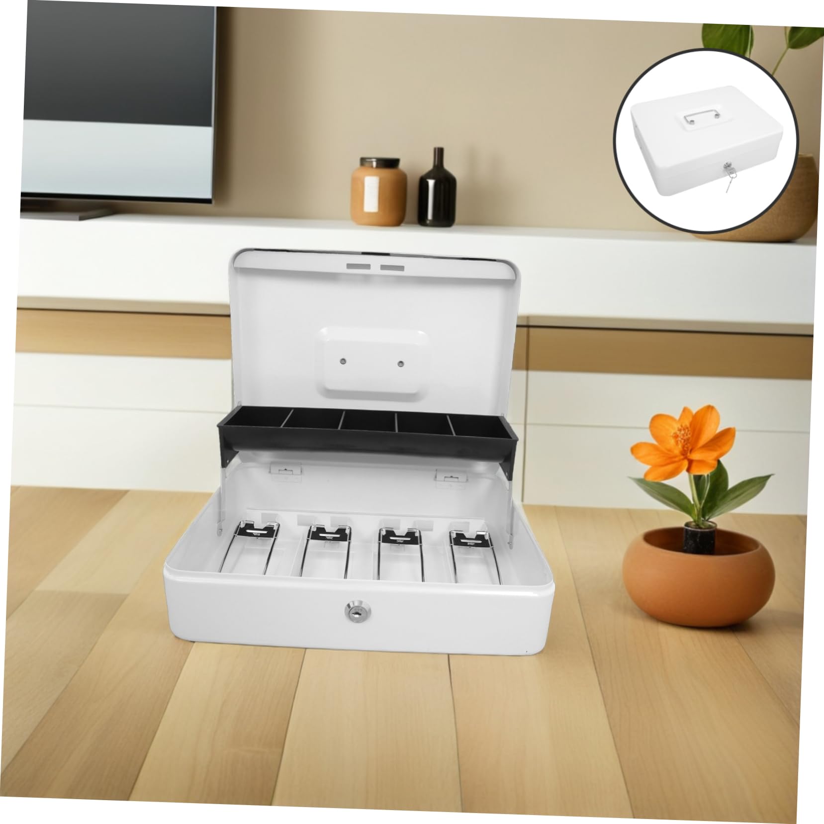 GALPADA Caja de Caudales con Llave para Seguridad Caja de Seguridad Pequeña para Dinero y Organizador de Almacenamiento con Cerradura para Comercios y Hostelería