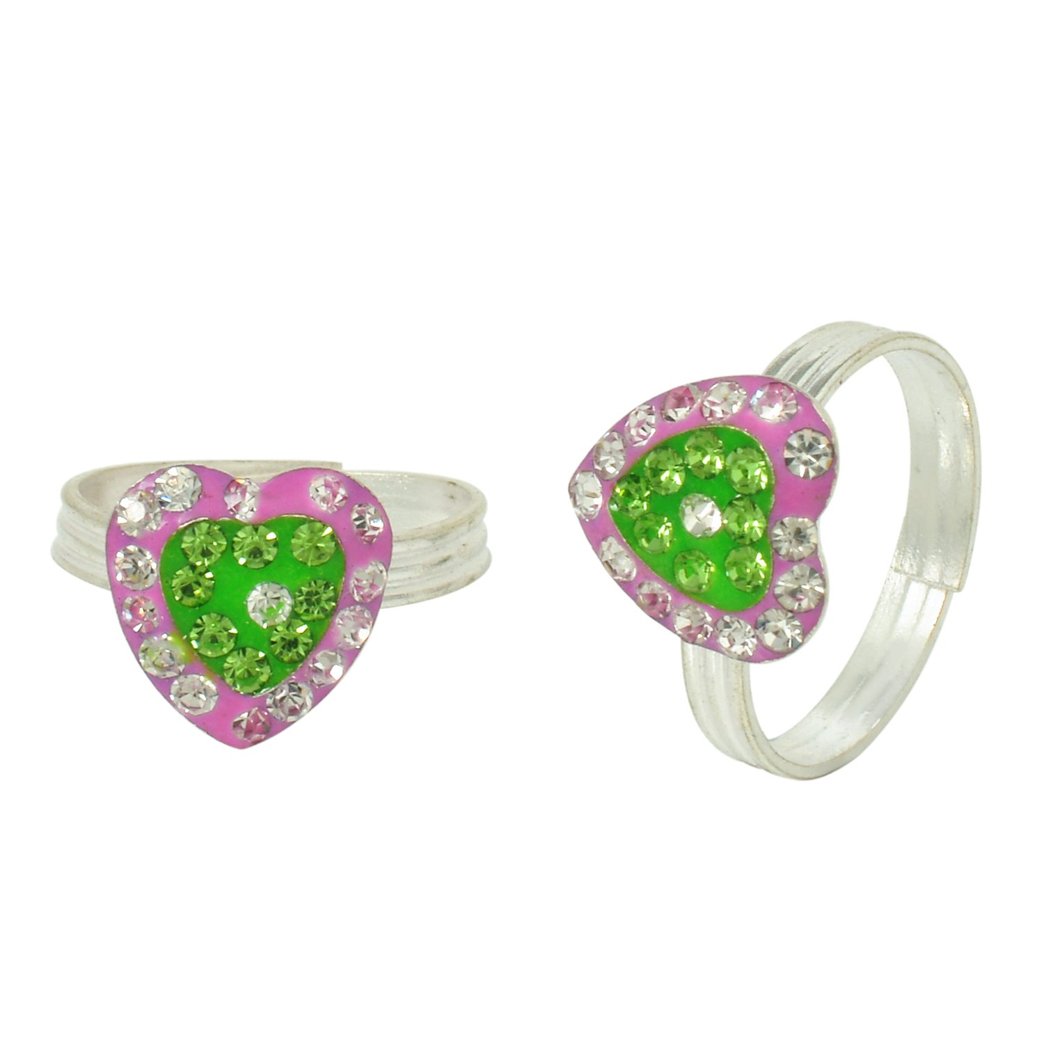 Missmister CZ Pink and Green Meenakari Heartshape Silver plated Adjustable toering for Women (MM6094TRRM)-image-8