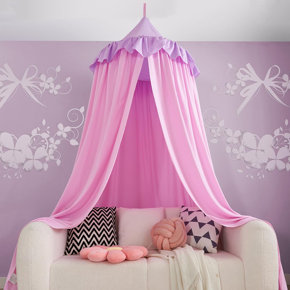 Ricemru Betthimmel Mädchen Babybett Vollstoff Kinder Babys Bett Baldachin Himmelbett Hängende Prinzessin Mückennetz für Schlafzimmer Babyzimmer 400CM (Lila Rosa)