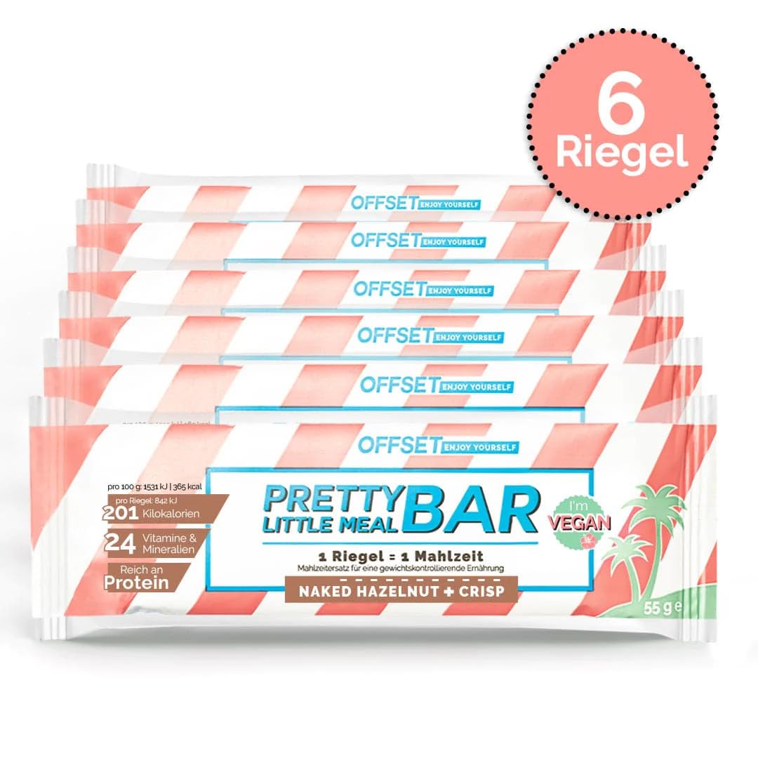 OFFSET Nutrition Abnehmriegel 6x55G - Naked Hazelnut & Crisp - [1 RIEGEL = 1 MAHLZEIT] - Bis zu 16G Eiweiß pro Proteinriegel | Fitness Riegel mit 24 Nährstoffen & Mineralien | Glutenfrei