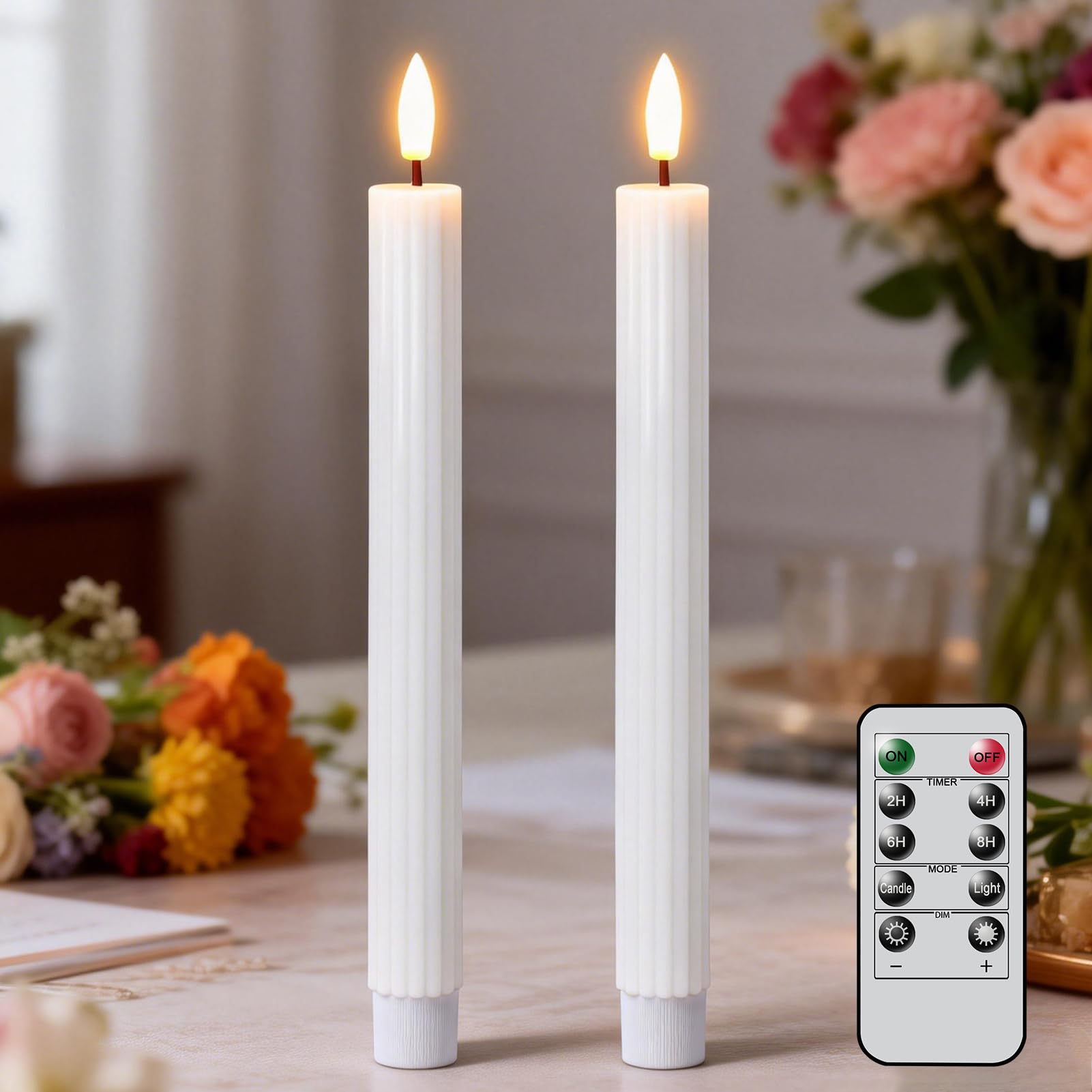 Eldnacele LED Taper Candles with Remote, Battery Operated Flameless LED Candles Flickering with Timer, Real Wax Electric Fake Candle for Home Wedding Christmas Decoration Mother’s Day Gifts(White)
