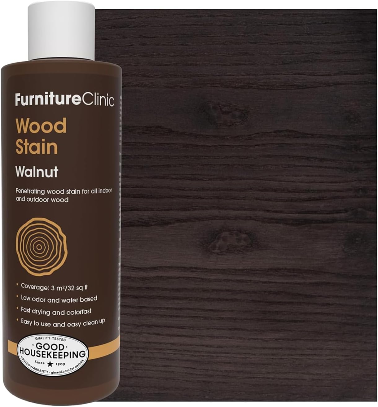 Furniture Clinic Wood Stain | Walnut | Water Based | Fast Drying, Low Odor, & Non-Toxic | for Indoor & Outdoor Furniture and More | Multiple Finishes | (8.5oz / 250ml)