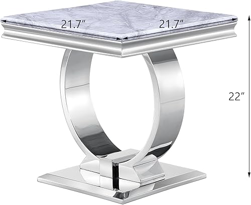 Miniatura 3 de ACEDÉCOR Juego de 2 mesas auxiliares plateadas modernas mesas cuadradas para sala de estar con elegante espejo plateado base en U de metal