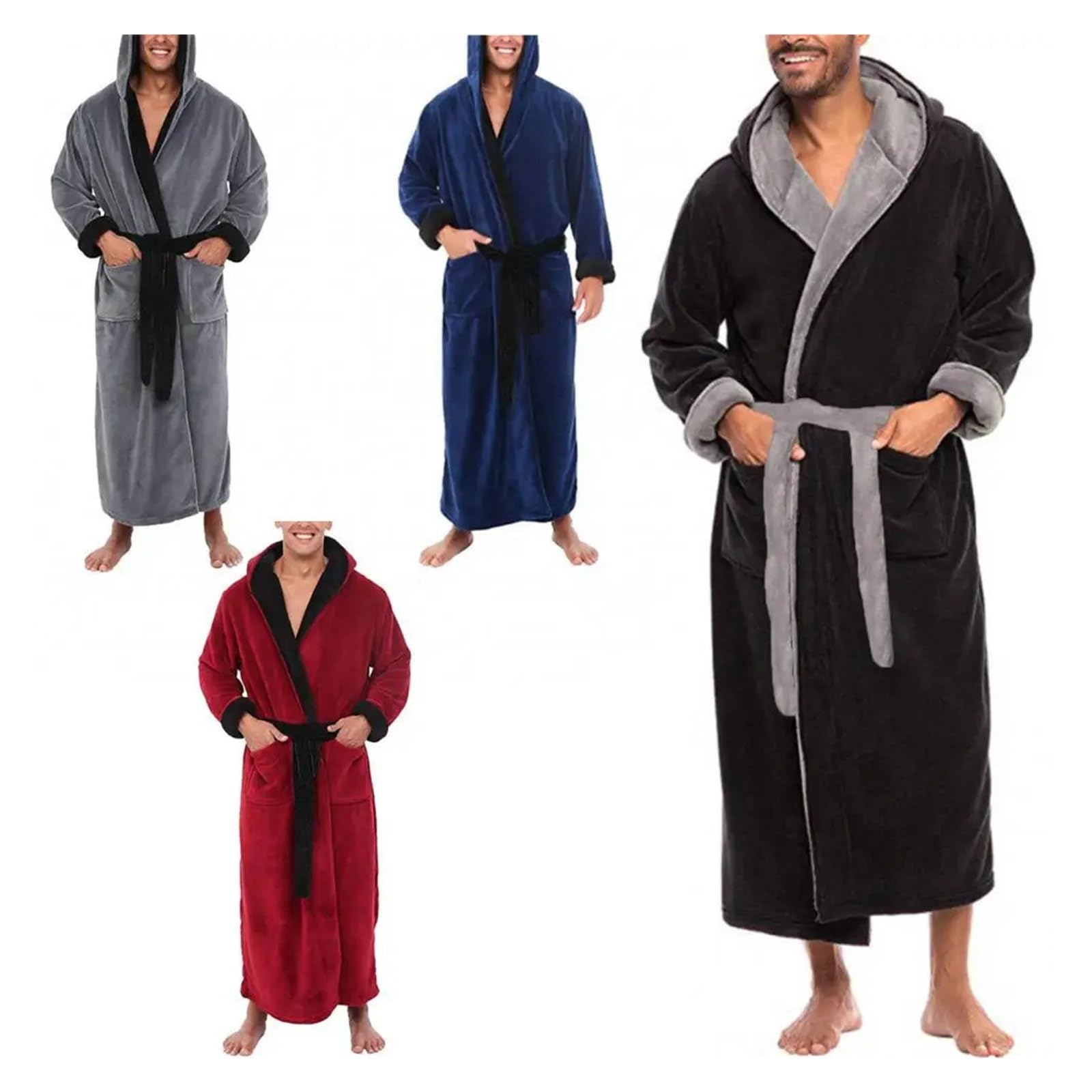Albornoz Largo para Hombre Albornoz Ropa de Dormir camisón Casual Manga Larga Hombre Invierno cálido Franela HAL Felpa baño salón hogar