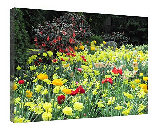 Toile fleurs de force 43 encadrée bois pour un salon chaleureux