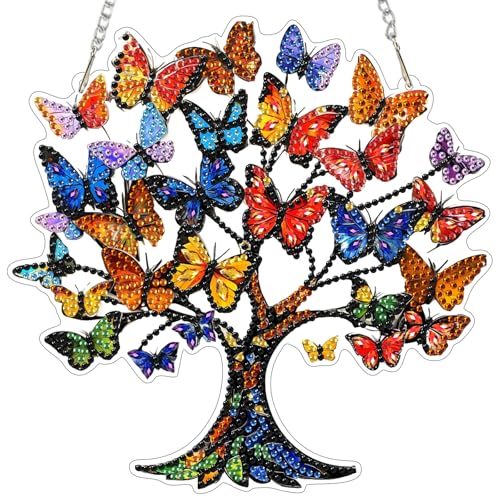 EOBROMD Diamond Hanging Art Kits for Adults, Tree of Life DIY Special Shaped Rhinestone Kits for Adults Butterfly, Diamond Art Painting Suncatcher, Window Pendants Home Garden Wall Hanging Ornament