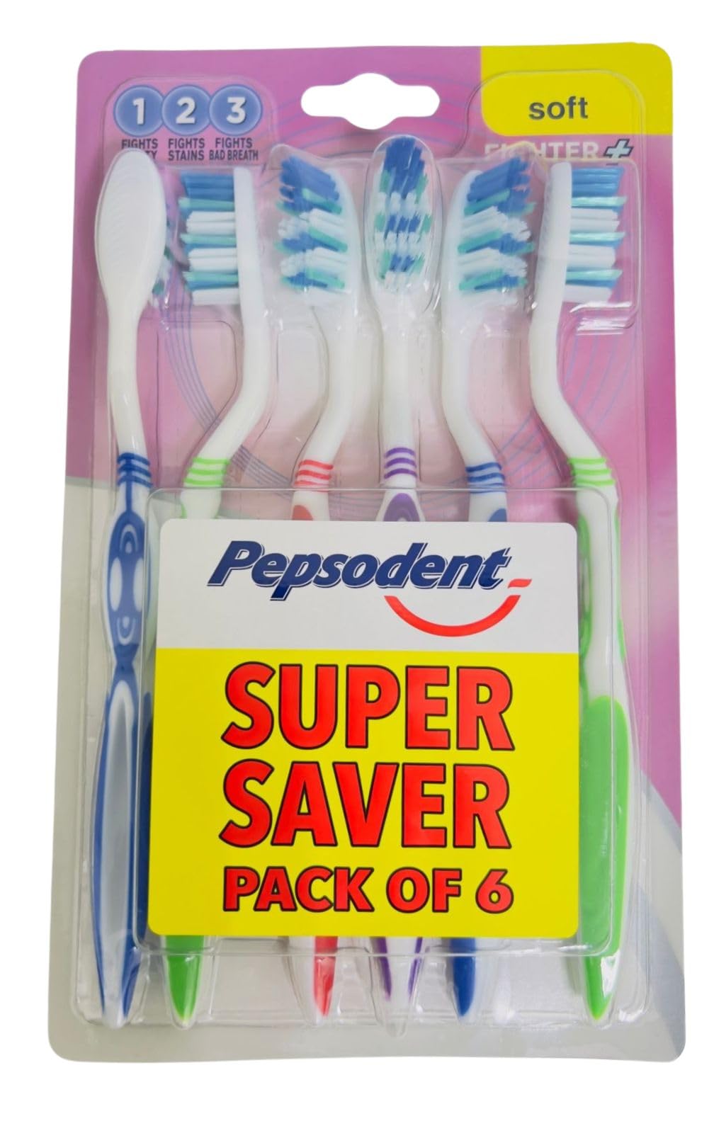 Pepsodent Fighter+ Toothbrush, Soft, Super Saver Pack of 6