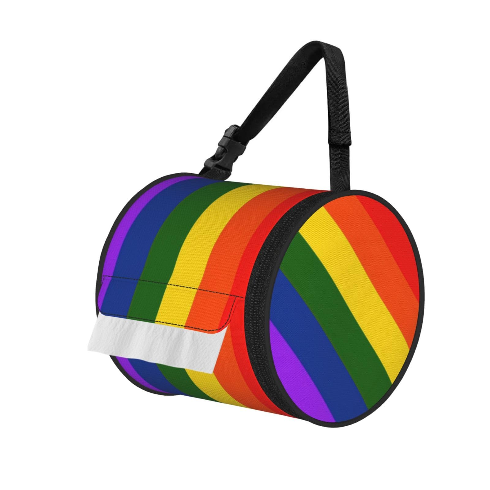 Rainbow Flag Printed Hanging Tissue Organizer, Smooth Zipper Oxford Cloth Roll Holder for RV Bathroom Desk