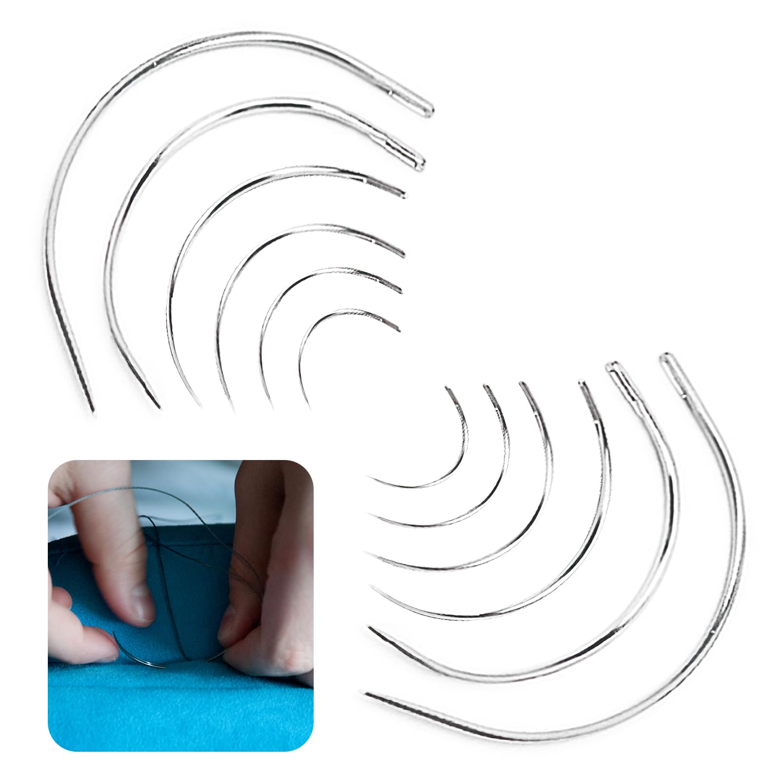 Set Di 12 Aghi Curvi Per Cucito - Misure Multiple, Ideali Per Pelle, Tessuti E Lavori Artigianali - Foto 12