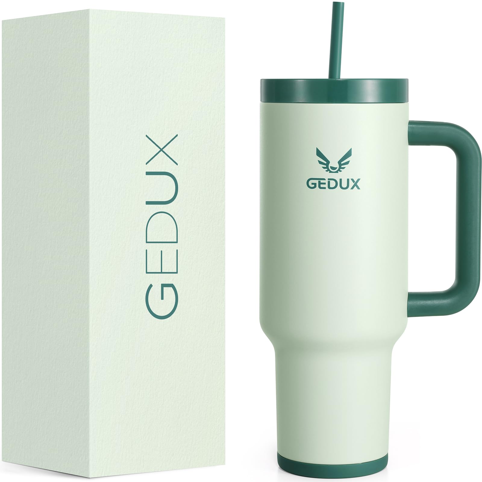 Gedux Trinkflasche Mit Strohhalm 1,2L-Thermobecher Mit Henkel, Doppelwandige Vakuumisolierung, Auslaufsicher, Spritzwassergeschützter Deckel, Rutschfester Silikonboden, Ideal Für Auto-Getränkehalter