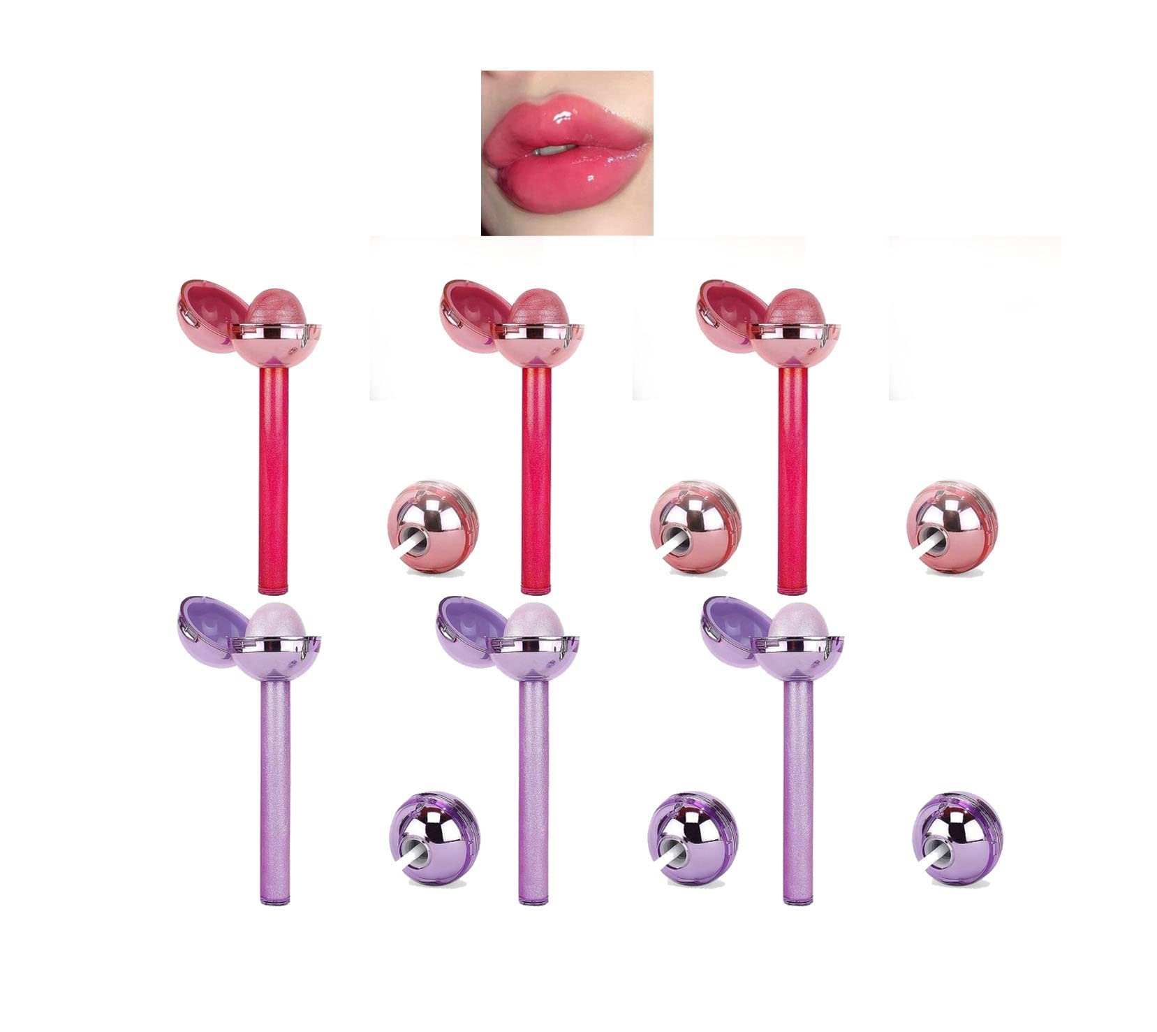 Lip loss Glossy Pops | Shimmer Lip Balm & Shimmer Lip Gloss 2 in 1 Lip loss (3 Purple,3 Pink color) (Pack of 6)