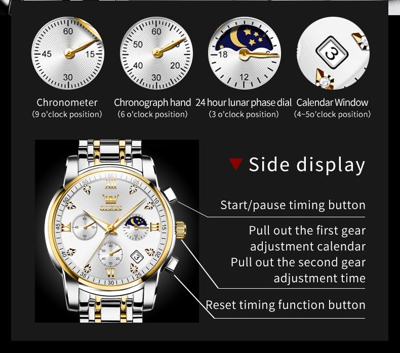 OLEVS Watch for Men Diamond Business Dress Analog Quartz Stainless Steel Waterproof Luminous Date Two Tone Luxury Casual Wrist Watch