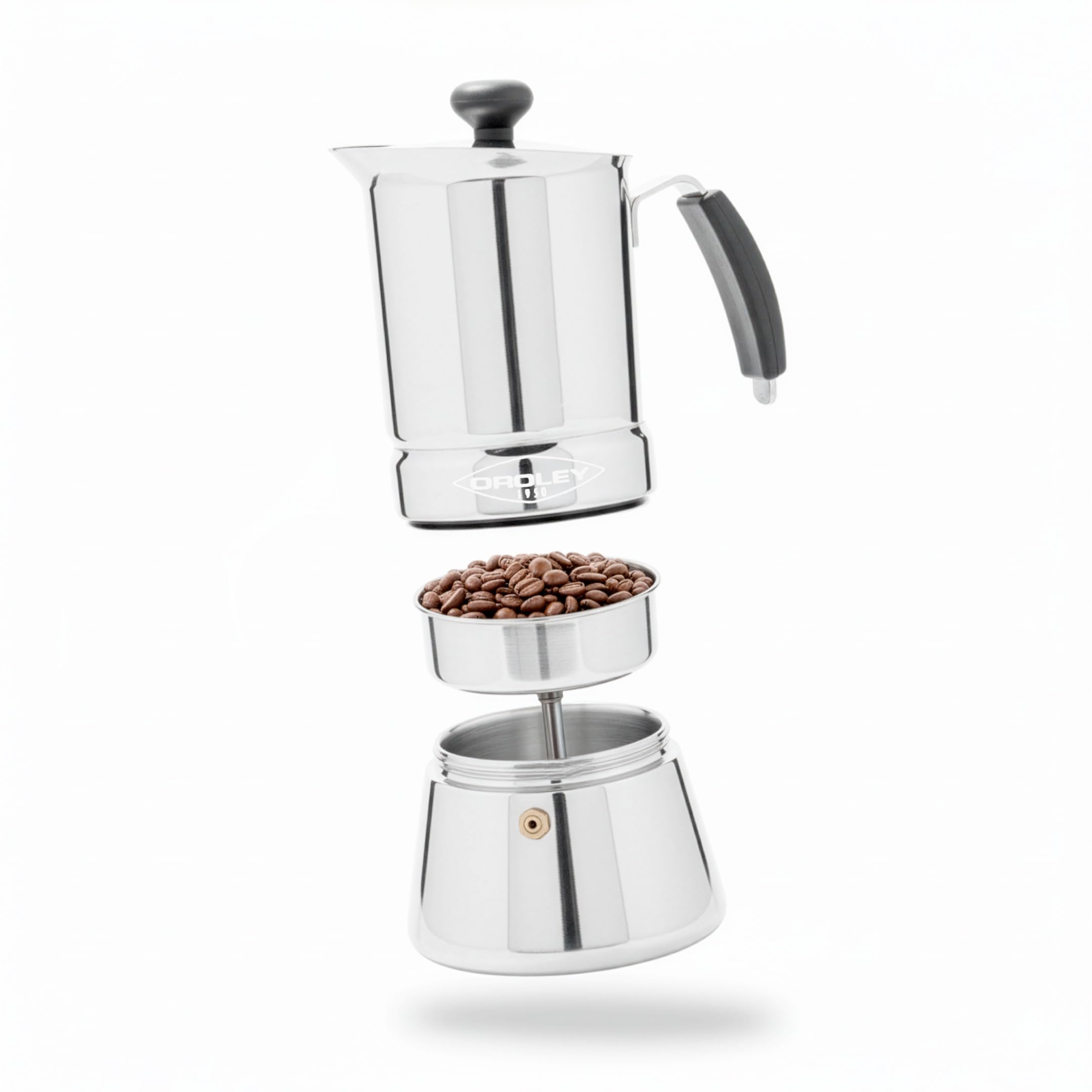 Oroley - Cafetera Italiana Arges | Acero Inoxidable | 2-4 - 6-9 Tazas | Cafetera Inducción, Vitrocerámica, Fuego y Gas | Estilo Tradicional (9 Tazas)