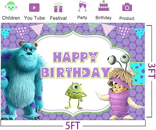 Miniatura 2 de Fondo de Monster Inc morado para suministros de fiesta de cumpleaños, 5 x 3 pies, tema de monstruo Inc Boo, cartel de baby shower para decoración de