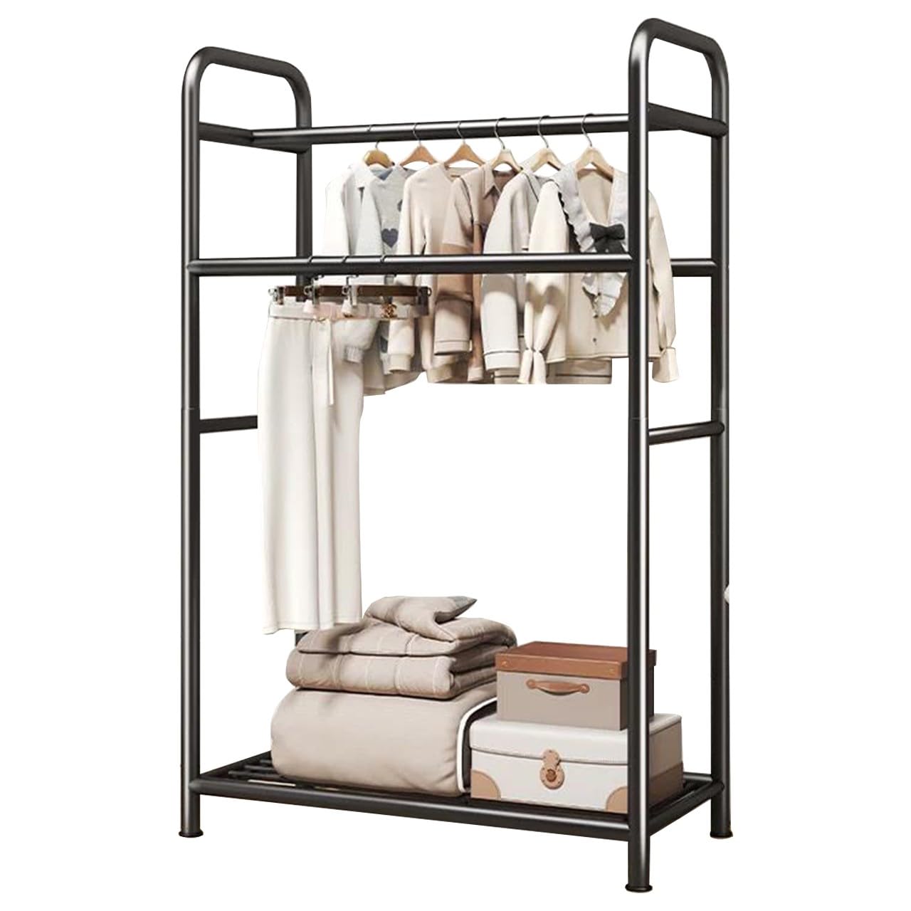 Porte-manteau en métal peu encombrant avec rangement de chaussures, tringles de suspension pour entrée, couloir, vestibule – Organiseur élégant pour manteaux, chapeaux et chaussures