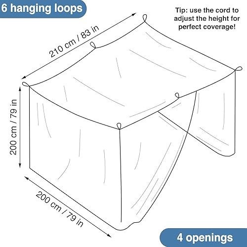 Miniatura 4 de Mosquitera para camas individuales a extra grandes  4 aberturas laterales y 6 bucles para colgar  Forma rectangular decorativa para el hogar y