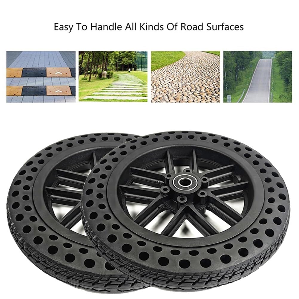 Rueda de Repuesto para Silla de Ruedas Manual de 10 x 1.5, Ruedas Traseras Sólidas de Panal de Abeja de 10 Pulgadas, Neumático de Goma, Cojinete: 1/2" (12 mm) (Paquete de 2)