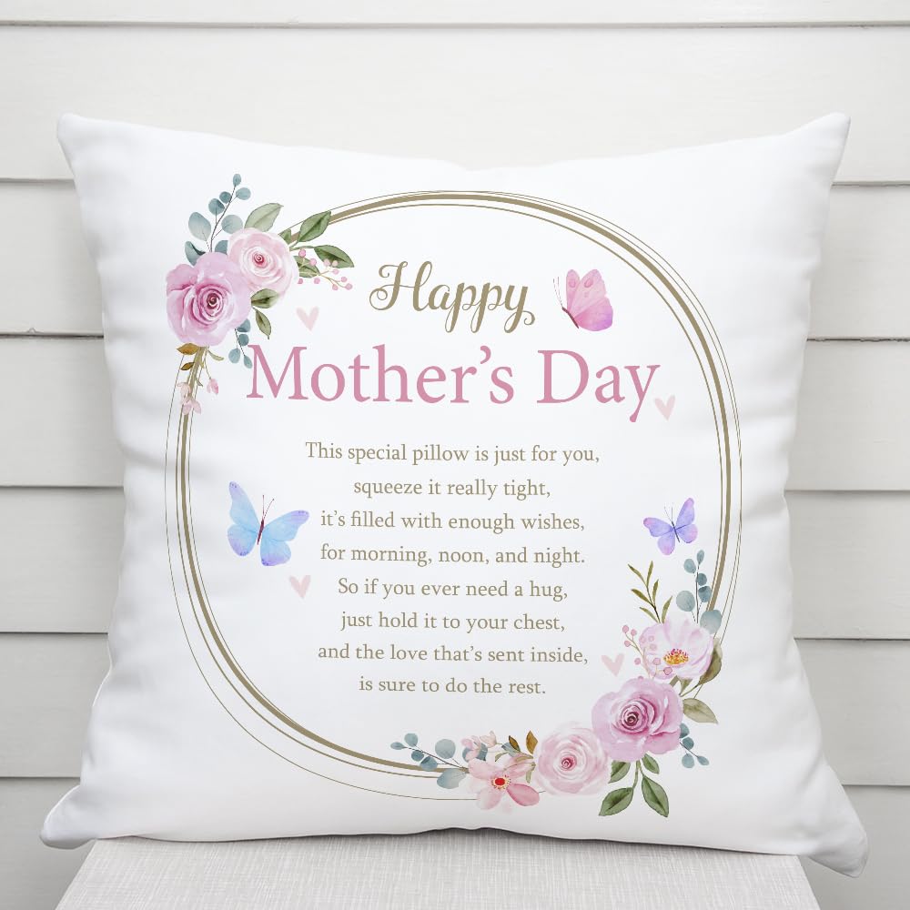 Gemini Gifts Mother's Day Mother’s Day Cushion Gifts For Mother’s Day, Cushion Cover, Throw Pillow Cover, Thoughtful Gifts For Mum From Daughter, Son, Sentimental Verse, Butterflies, Flowers