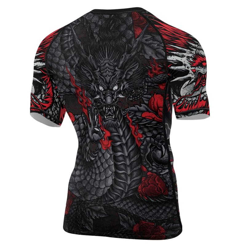 Dragon Men's Short Sleeve Compression Shirt Baselayer Skin Performance Fit Rash Guard for MMA BJJ Jiu Jitsu3