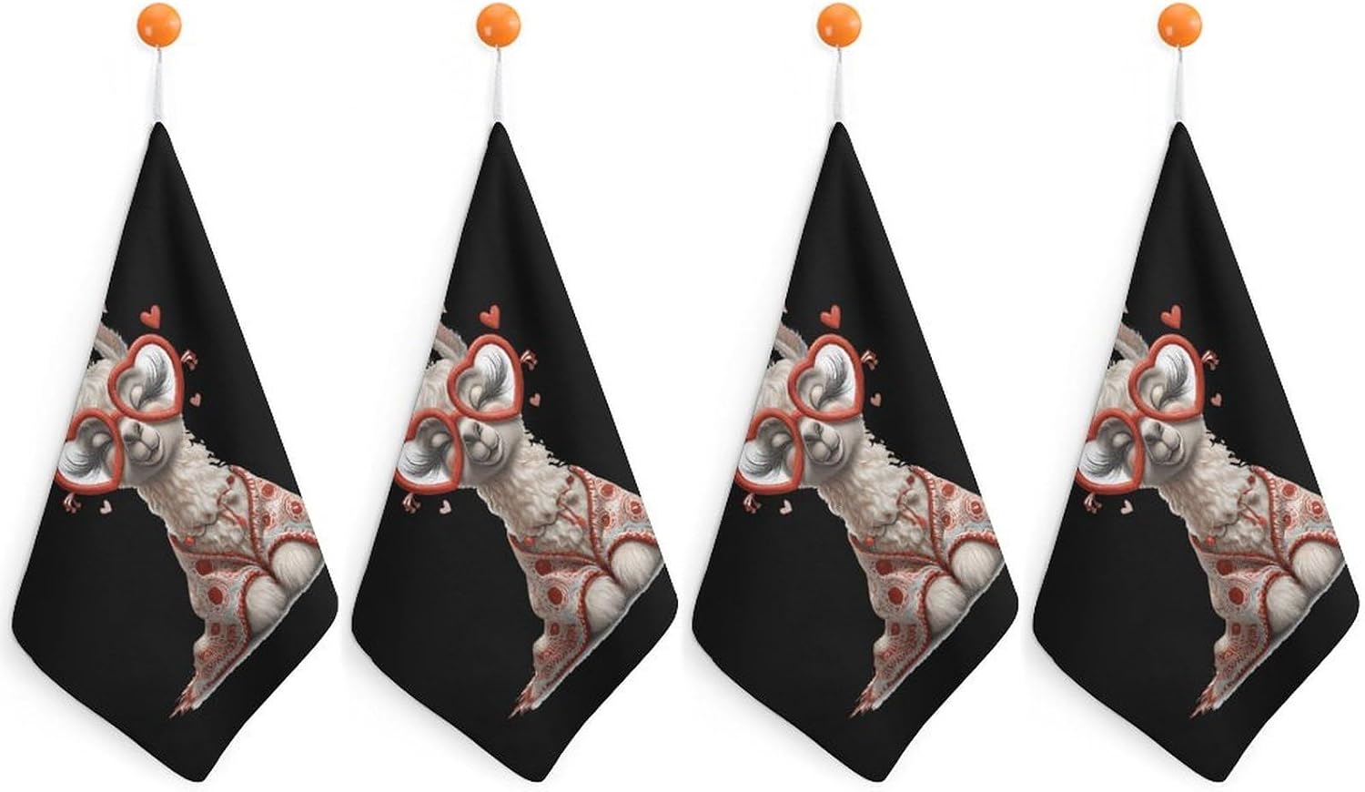 Llama Cute Microfiber Hand Towels for Bathroom Soft Absorbent Bath Kitchen Towel with Hanging Loop 4PCS