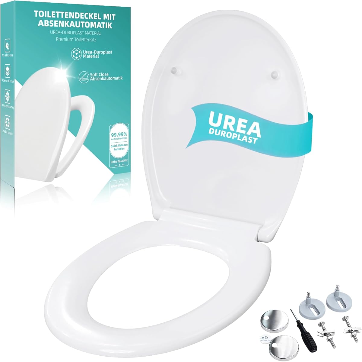 Toilettendeckel mit Absenkautomatik,Urea-Duroplast WC Sitz Quick-Release Funktion zur Einfachen Reinigung – Einfache Montage,bis 250 kg, aus Antibakteriellem Duroplast Klodeckel Urea-Duroplast