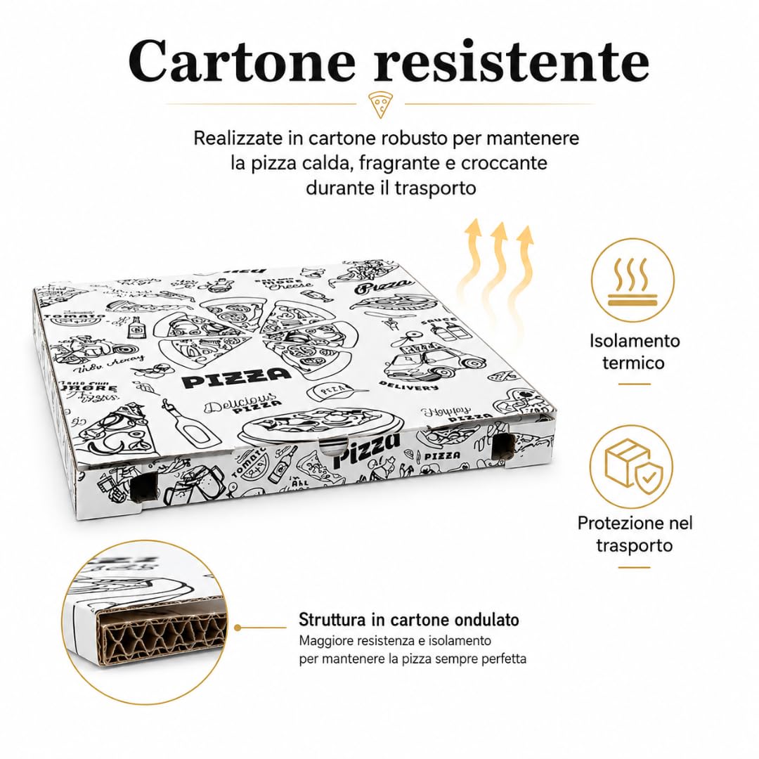 TOMMI Cajas de cartón para pizza, 50 x 50 x 5 cm, paquete de 50 unidades