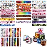 Bracelets Party,52 Pack Slap Bracelets (20 Design), Snap Bands with Friendship, Peace, Hearts,...