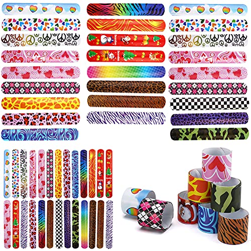 Bracelets Party,52 Pack Slap Bracelets (20 Design), Snap Bands with Friendship, Peace, Hearts, Animal Prints Toys Valentineâ€™s Day Party Favors Birthday School Classroom Prize Exchanging Gifts