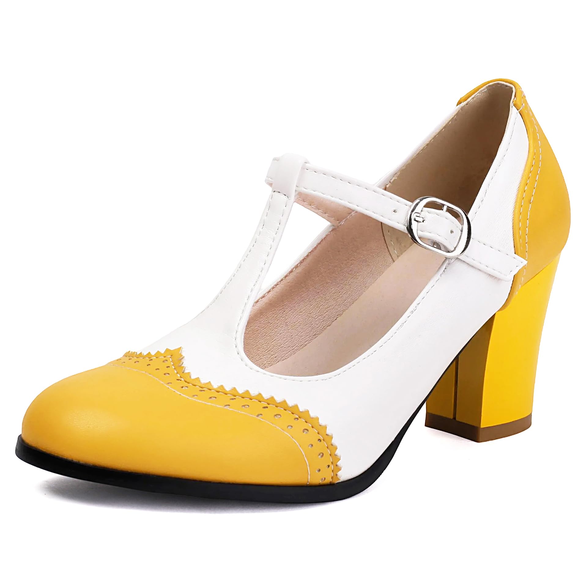 Chaussures Merceditas t-strap rétro Lizoleor à bout rond et talon large - 8