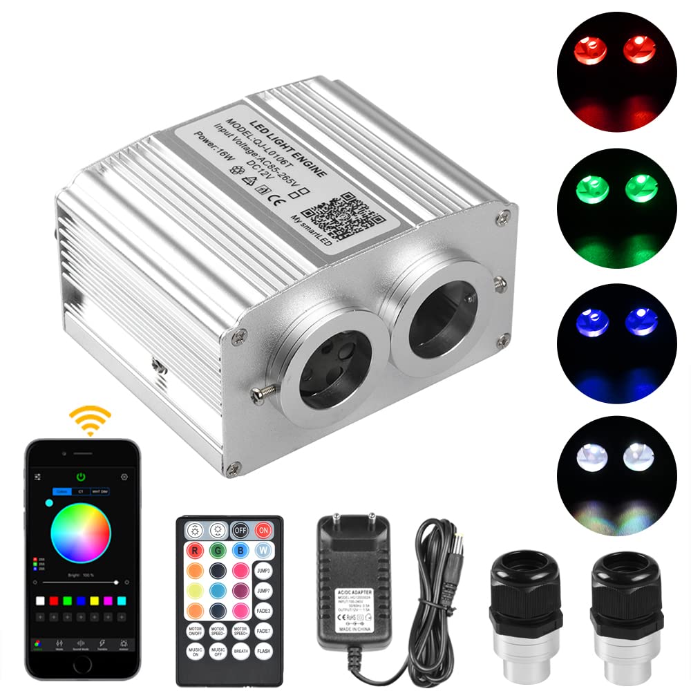 CUDTAPI LED Fiber Optic Light Engine DC12V 16W Double Head Twinkle RGBW Fiber Optic Light Engine With Bluetooth App Control For Star Ceiling Lights