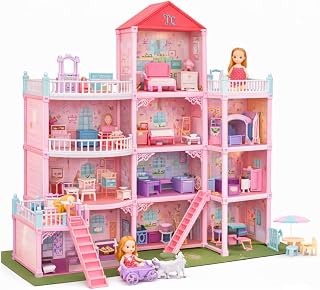 Dream Doll House Girls Toys,Doll House, 4 Story 11 Rooms Dollhouse with 2 Dolls, Dollhouse Furniture Accessories, Toddler Playhouse Gift for 3 4 5 6 7 8 9 10+ Year Old Girls Toys