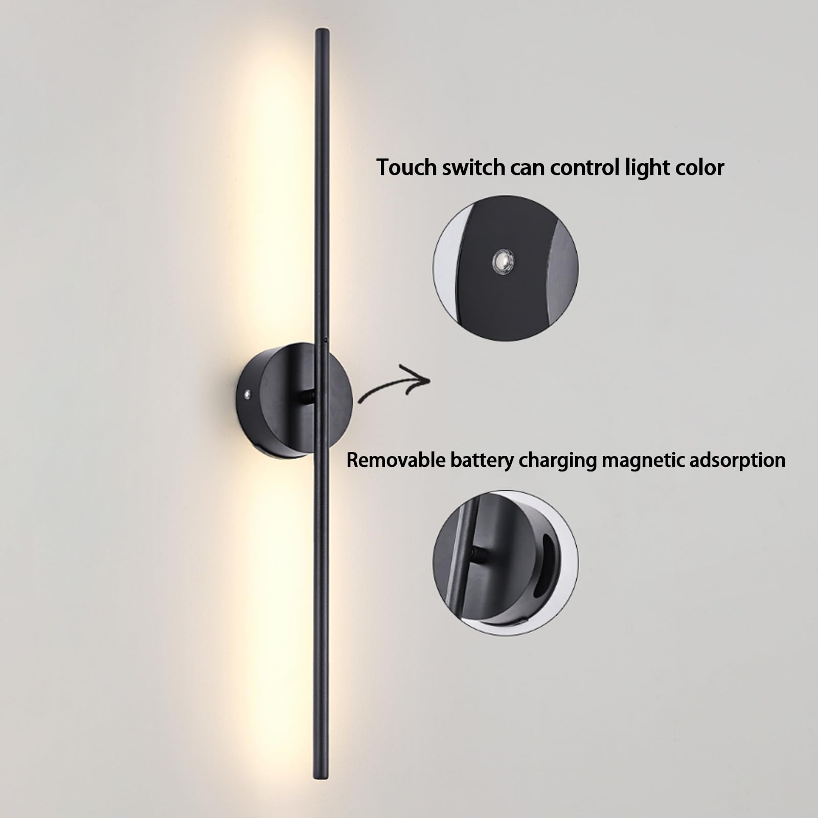 QYYZTQY Indoor Long Light with Remote Lamp RGB Dimmable USB Rechargeable Wall Rotation Touch Control for Living Room Bedroom Bedside (1 Pack,Silver)