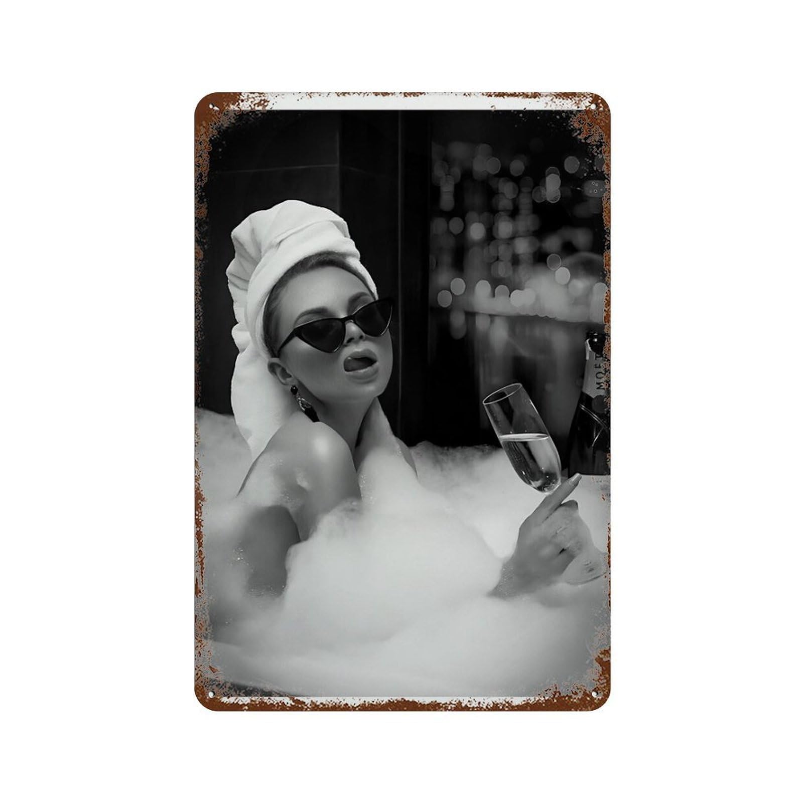 xiaoxiaoshen Woman Drinking Wine in Bathtub Print, Wall Decor Art Metal Tin Poster Modern Home Decor Art Home Bar Shop Decorations Vintage Sign 30x20cm