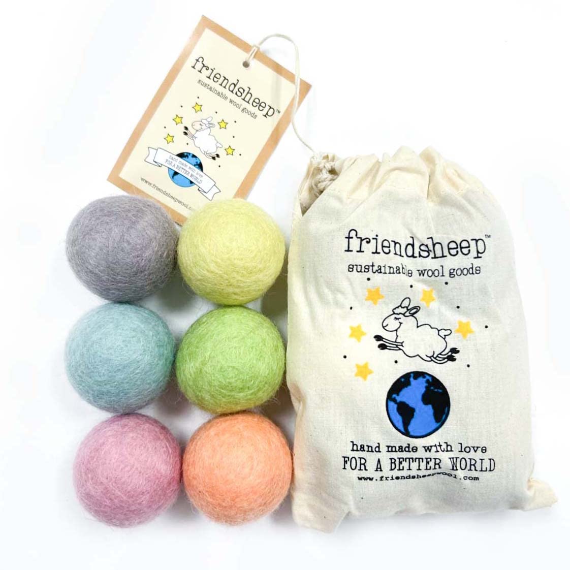 Friendsheep Eco Wool Pet Toy Ball - Cat, Ferret, Small Dog - Fair Trade, Handmade in Nepal, Eco-Friendly - 100% Wool, 6-Pack (Balls x6, Fairy Dust)