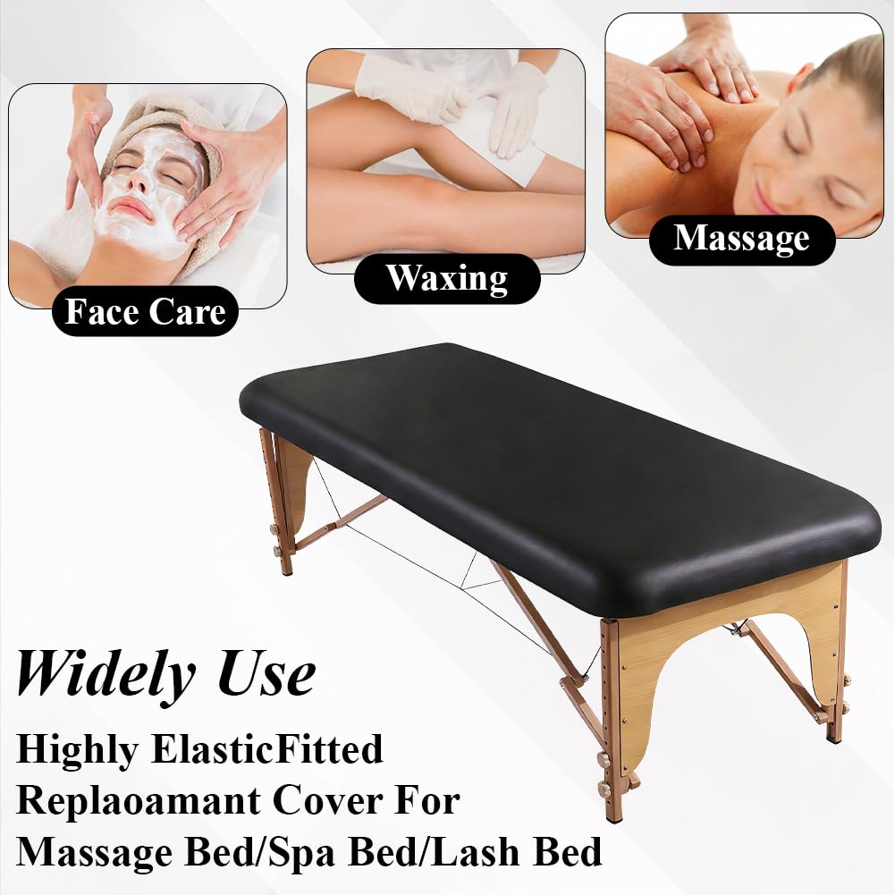 GORGECRAFT Housse de Table de Massage en Cuir PU Noir 1.95m x 90cm Imperméable Résistante à l'huile pour Spa Tatouage Épilation