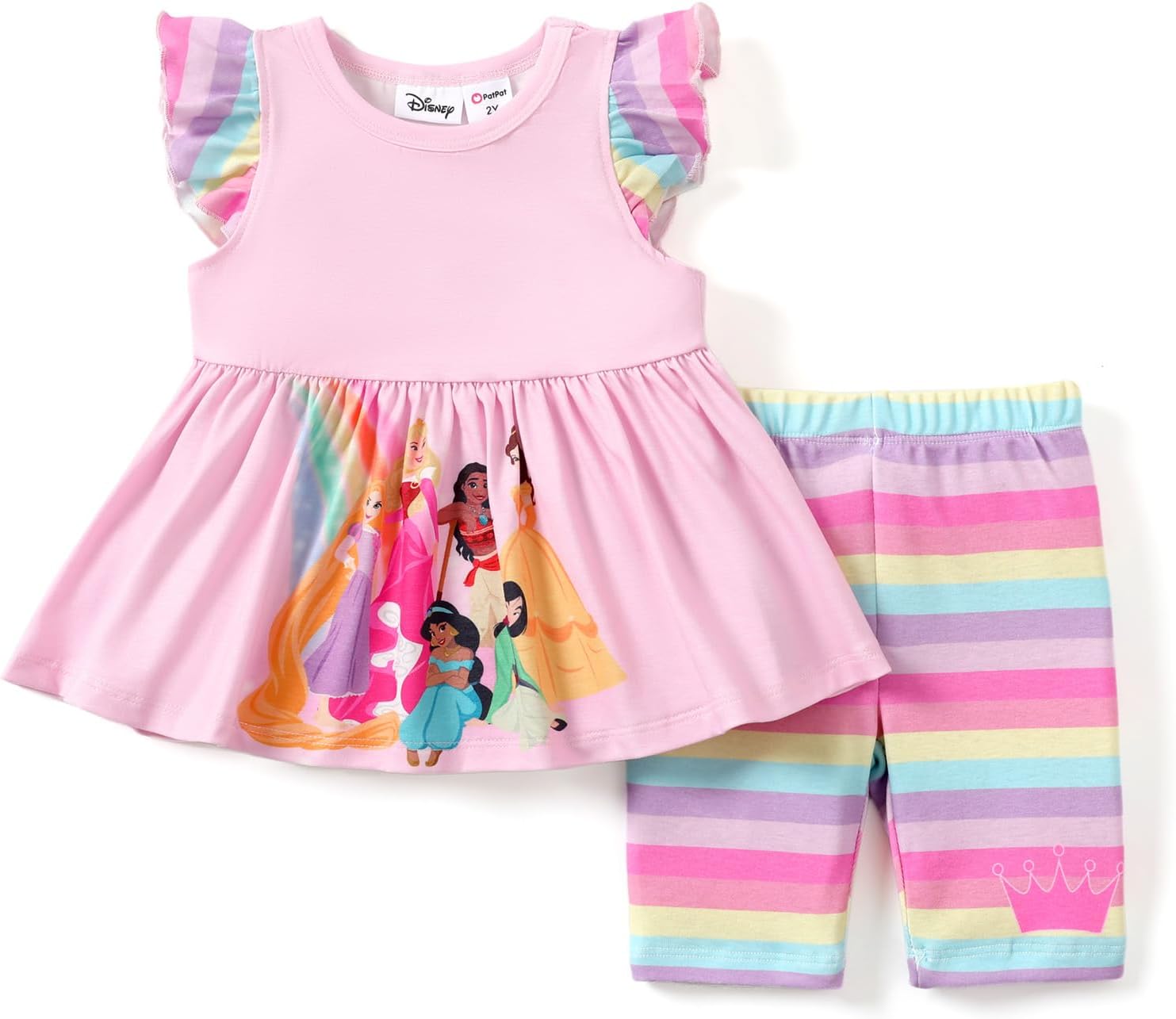 Disney Toddler Girls Princess Outfit Ruffle Sleeve Top & Pants 2-6 Years