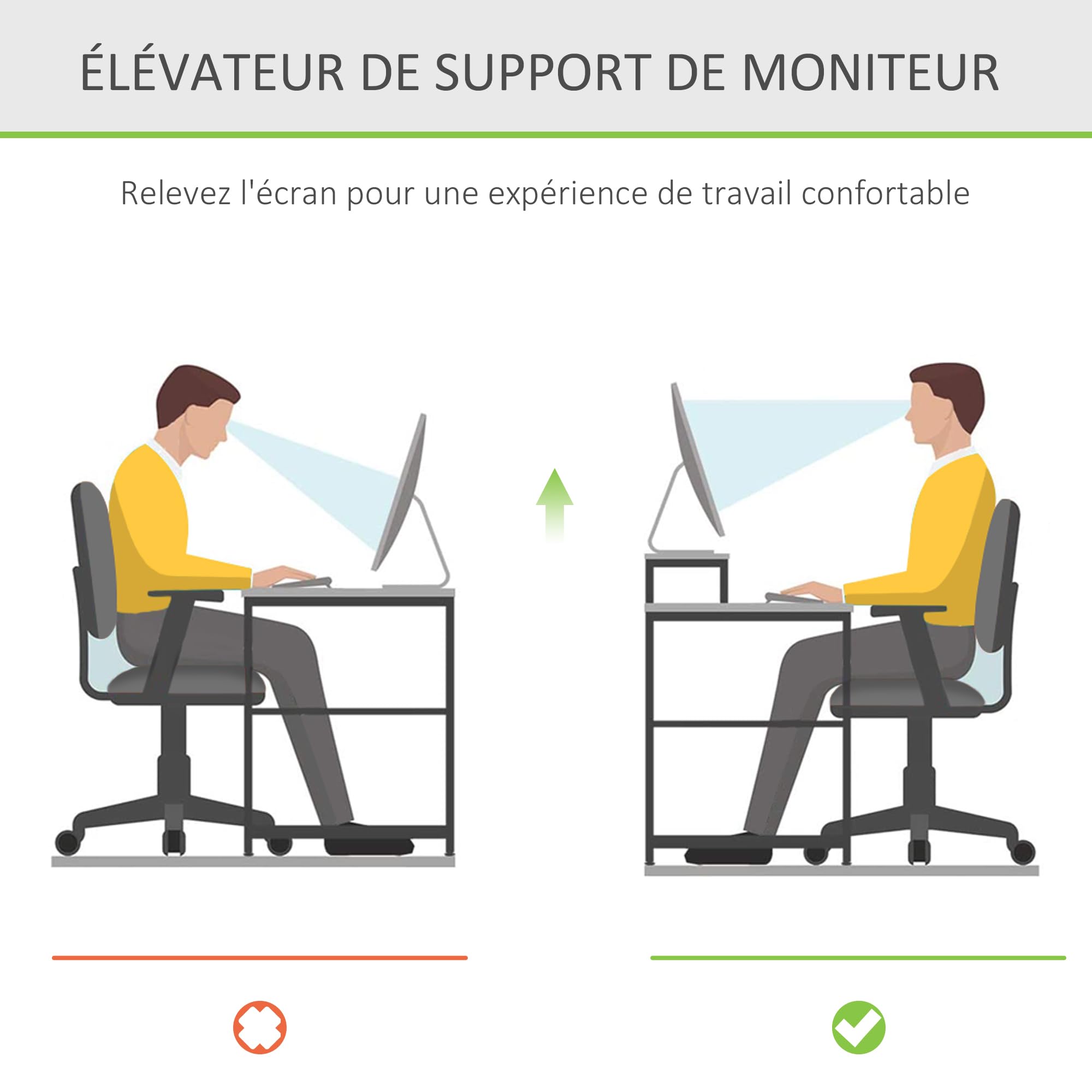 HOMCOM Rehausseur Écran PC Bureau avec Tiroir 49x25,5x11,5 cm Bois Naturel | Rehausseur Ecran, Support Moniteur, Ordinateur Portable, TV, Niche en Bambou
