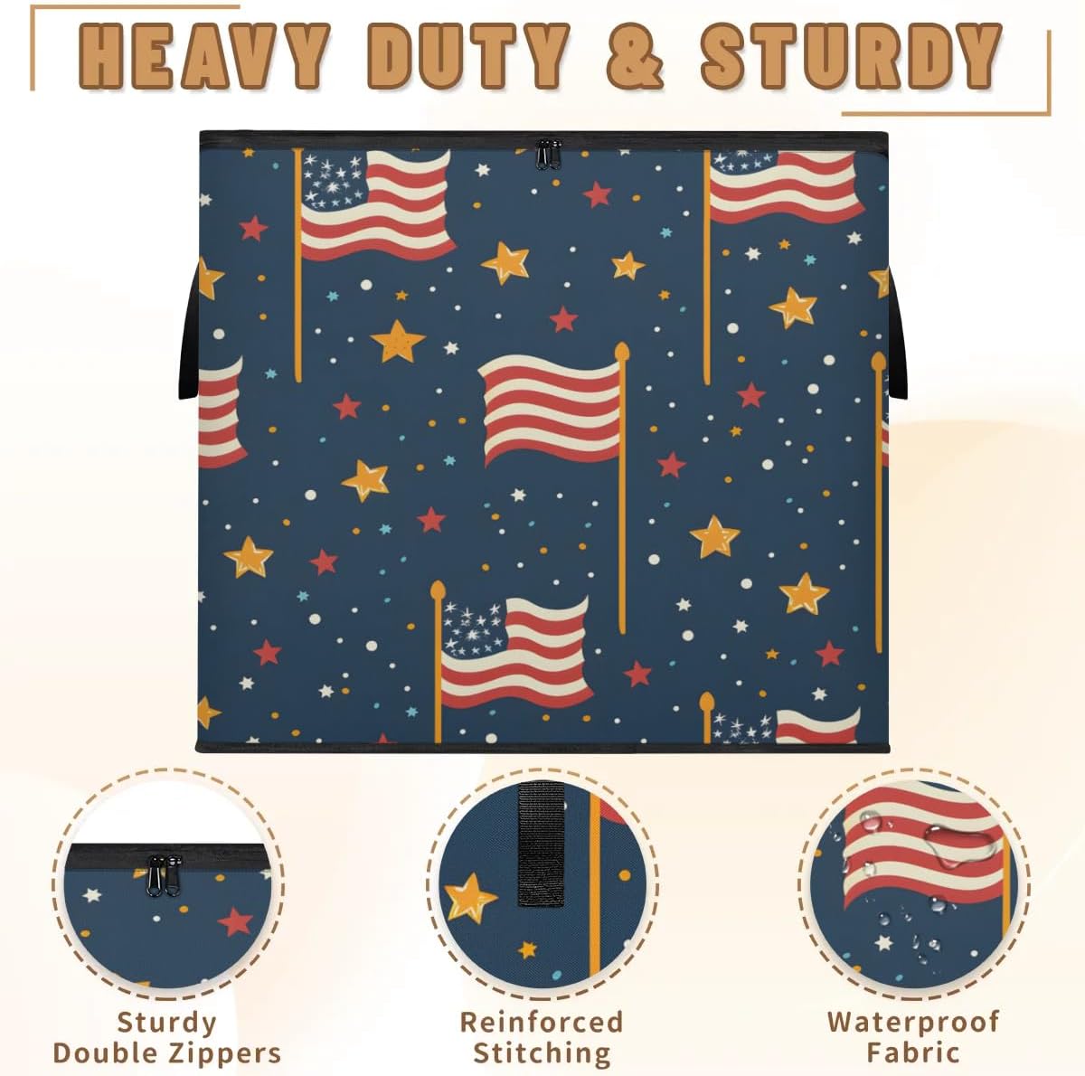 Honeybaby 214L Extra Large Comforter Storage Bag Patriotic Flag Stars Storage Totes with Lids Waterproof Closet Organizer Folding Blanket Storage Bags for Clothes Bedding Pillows