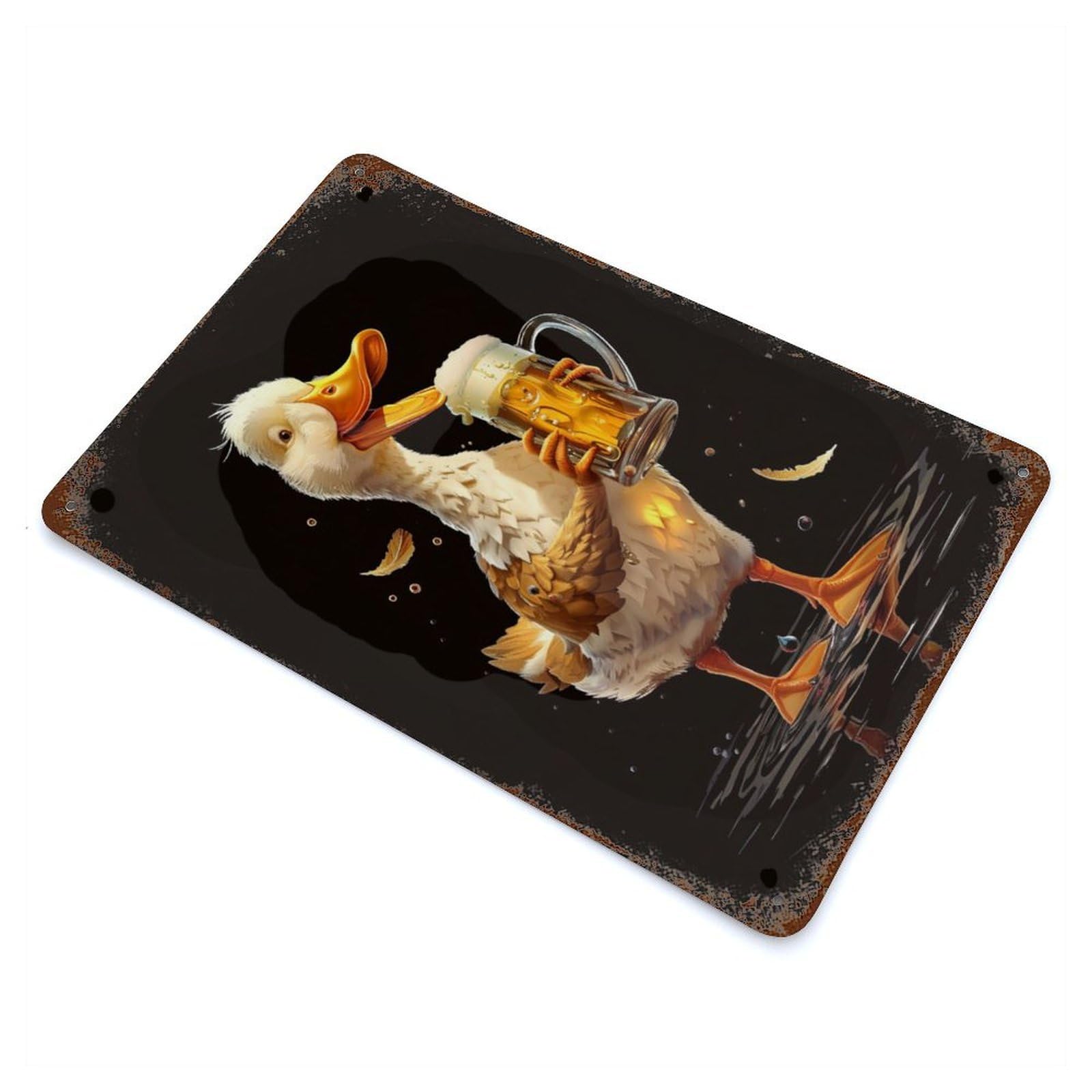 Duck Beer 11.8"x7.9" Rusty Metal Tin Sign, Novelty Wall Decor for Cafe, Home Bar And Lounge Decor