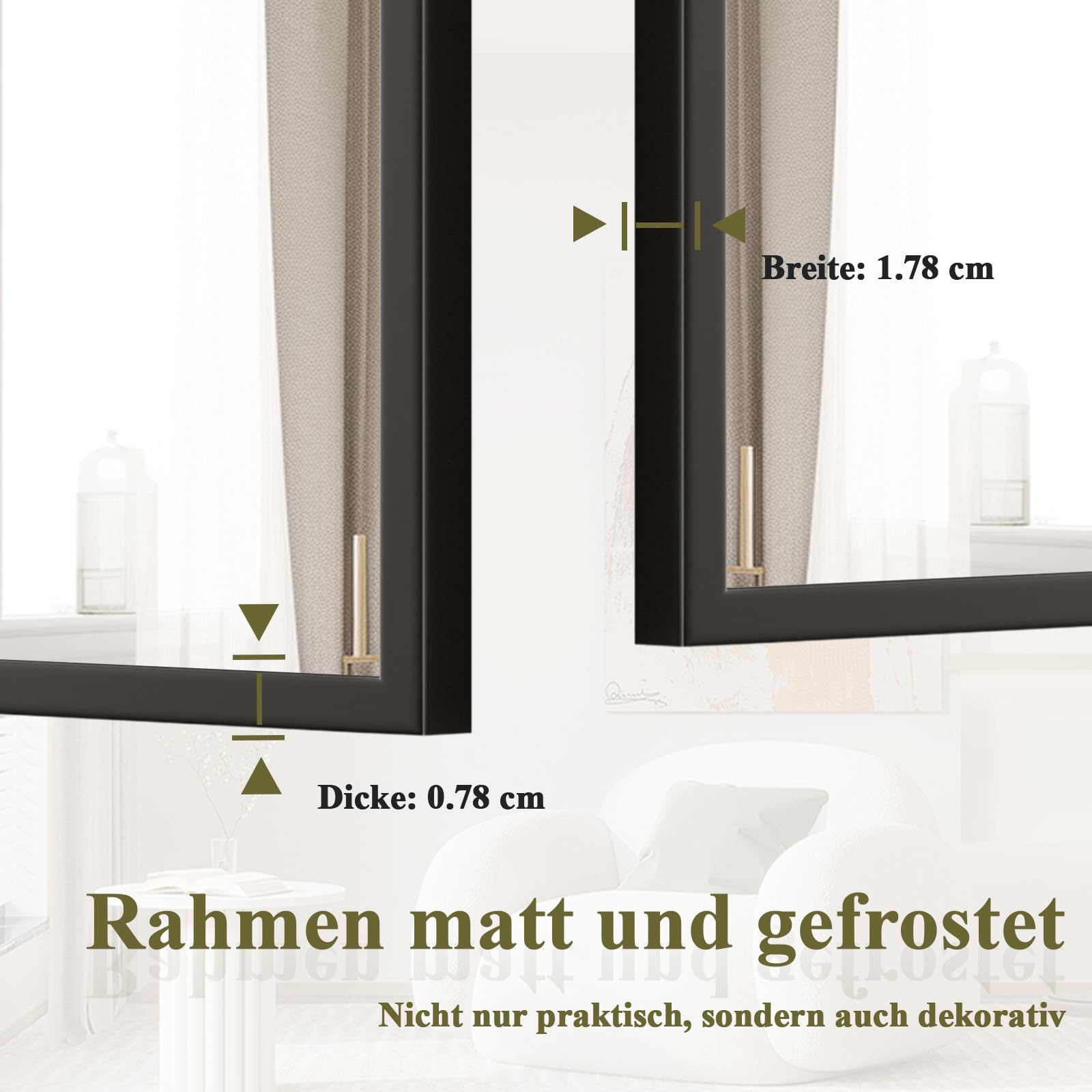 BEAUTYPEAK 76x51cm Rechteckiger Wandspiegel, Badezimmerspiegel mit schwarzem Aluminiumrahmen, Bruchsicherer Wandspiegel für Bad, Schlafzimmer, Wohnzimmer, Rectangular Bathroom Mirror