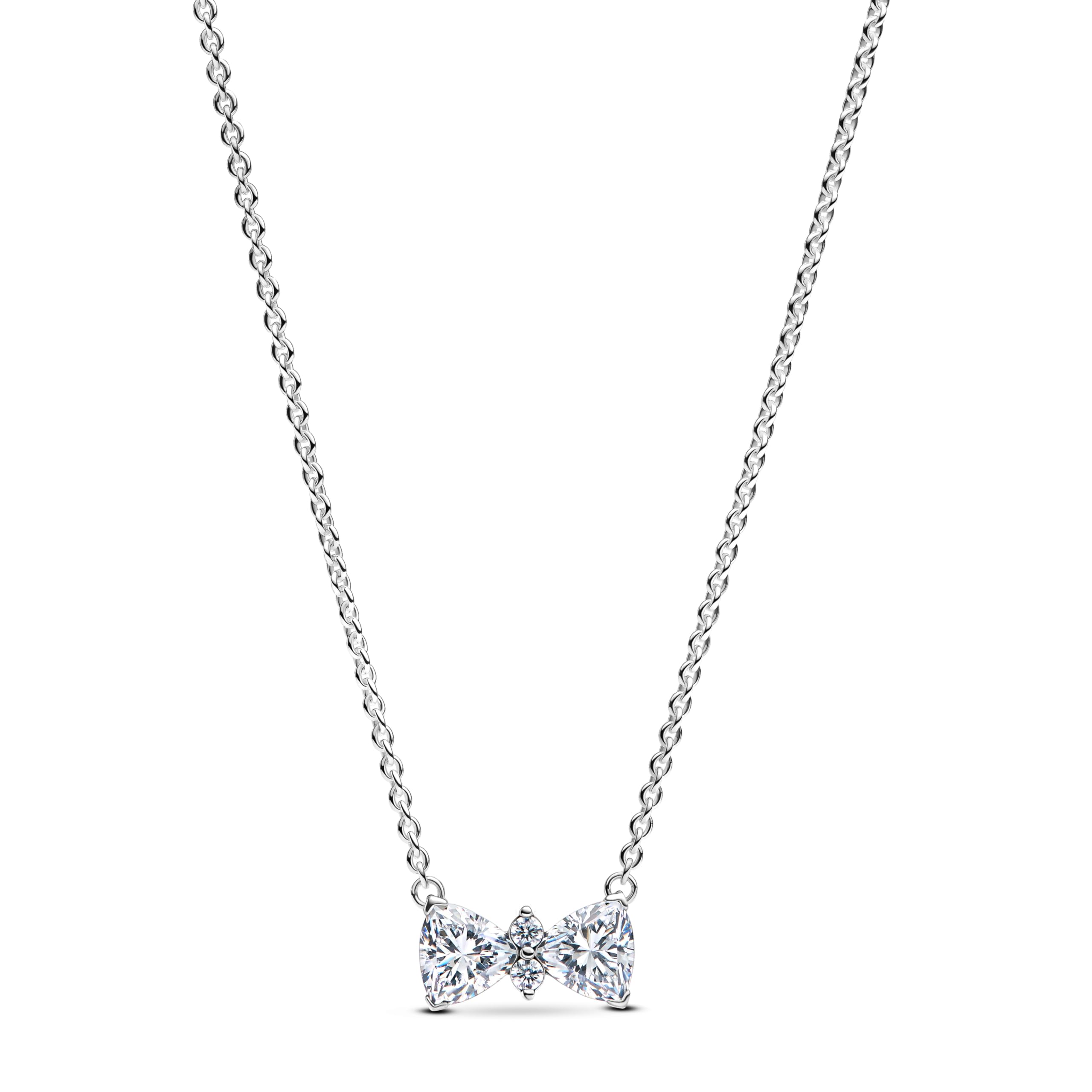 PANDORABow Sterling Silver Collier Necklace with Clear Cubic Zirconia, 45 cm Size