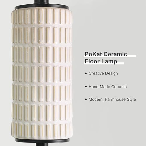 Miniatura 3 de PoKat Lámpara de pie de cerámica negra para sala de estar, dormitorio, lámpara de pie moderna de 64 pulgadas con interruptor giratorio, lámpara de