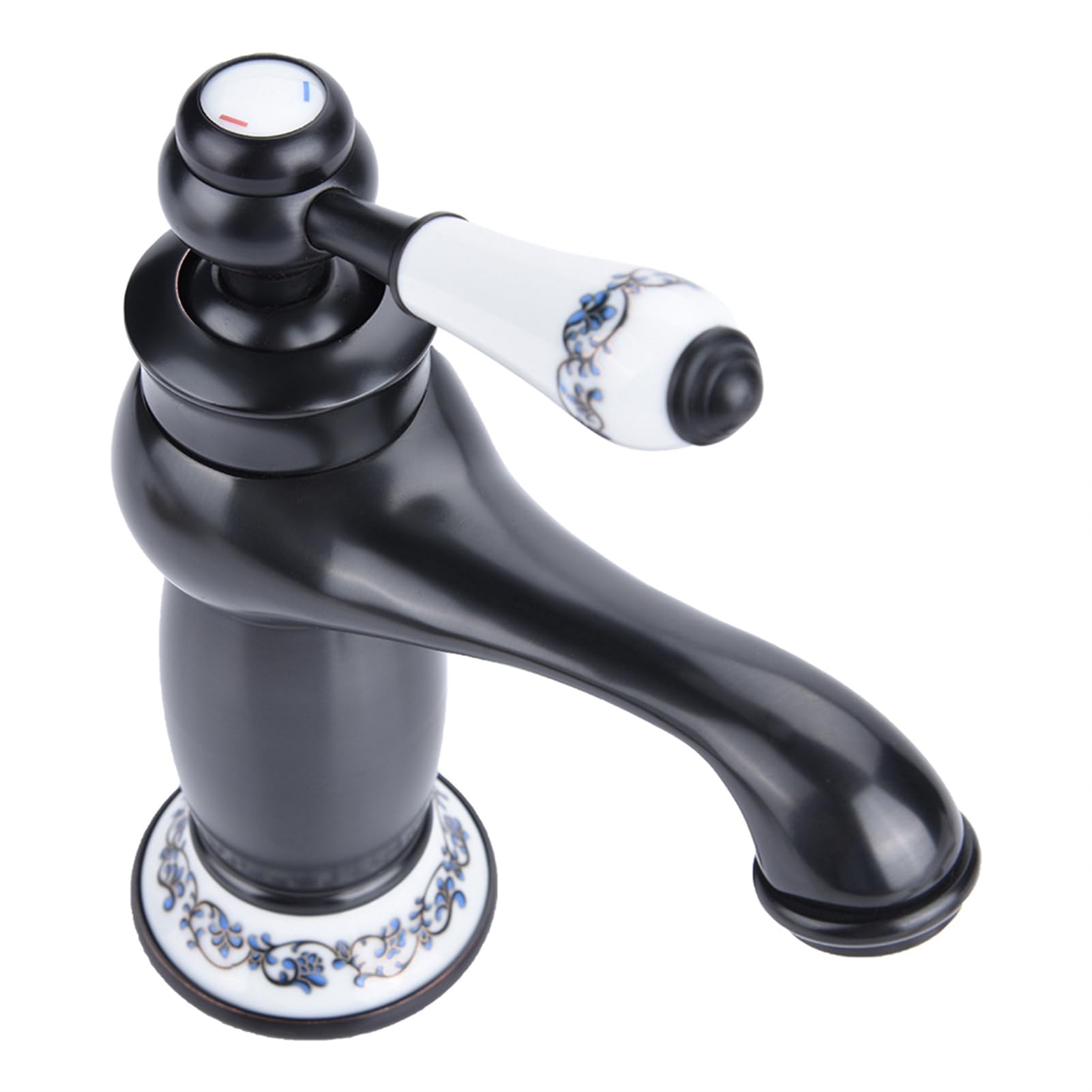 Yosoo Health Gear Bateria Jednouchwytowa, Kwiatowy Wzór, Mosiądz (BLACK) | Kran zimnej ciepłej wody do umywalki łazienkowej, typ podnoszenia