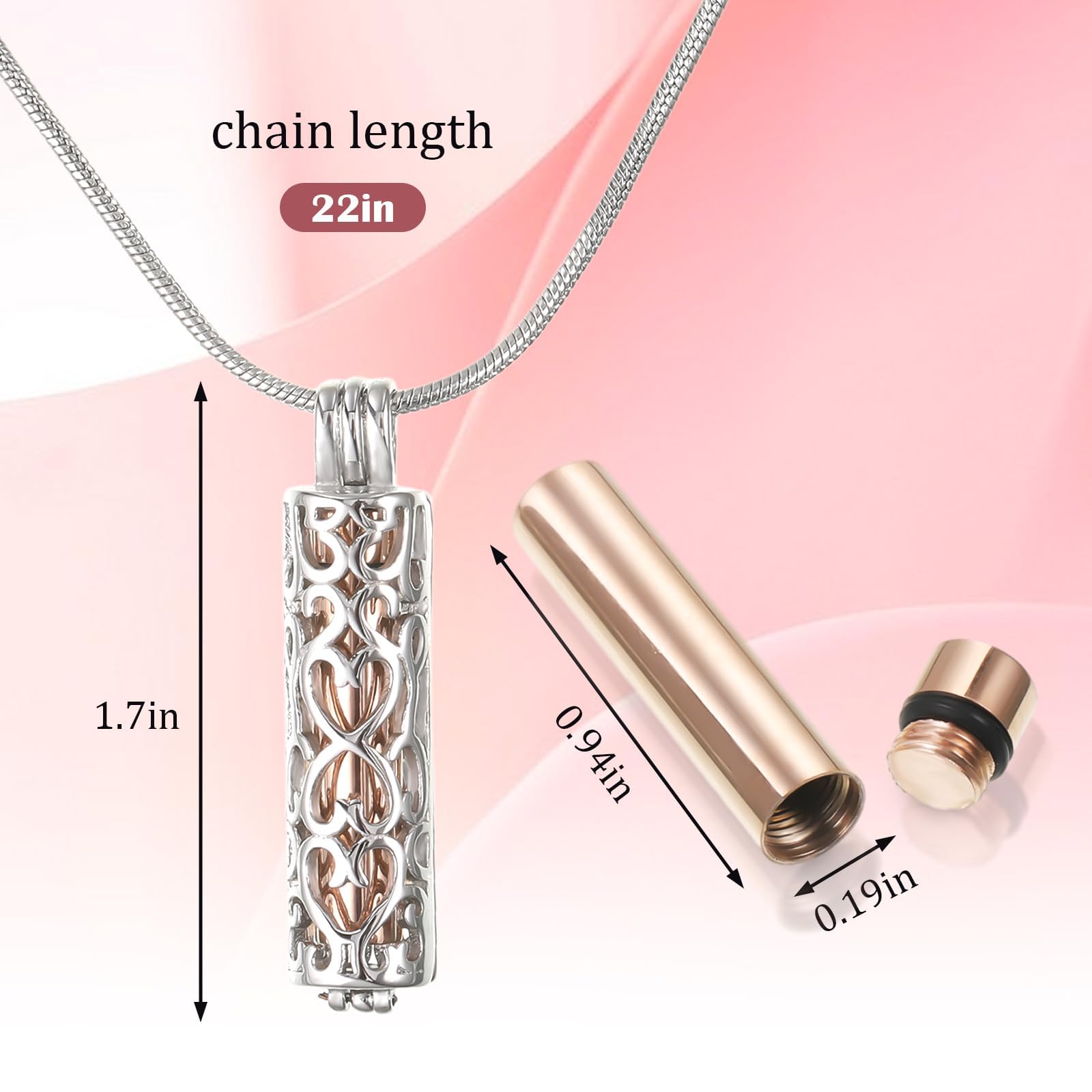 UICCVOKK Urn Necklace for Ashes Pets Ashes, Keepsake Memorial Lockets Ashes Holder for Human Cremation Jewellery For Ashes with Hollow Cylinder Vial Urn Necklace, Memorial Pendant