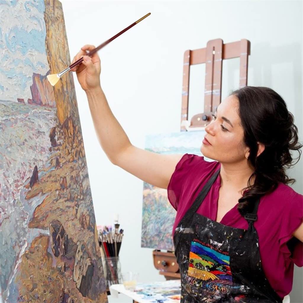 9 pennelli a ventaglio con setole Bianche e Manico Lungo, setole Professionali per Pittura a Olio e Acrilico