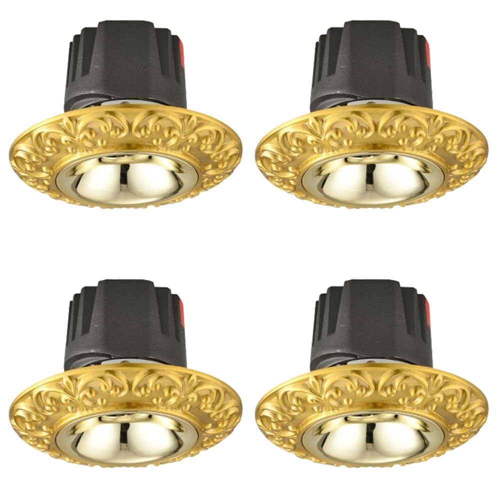 JKJZSALJ Down Lights Indoor Ceiling Recessed Light Led Rotatable Recessed Ceiling Lamp Set Of 4,Eye Lights 8W Brass Dimmable Led Cob Led Adjustable Gimbal Retrofit Spotlight,Brass
