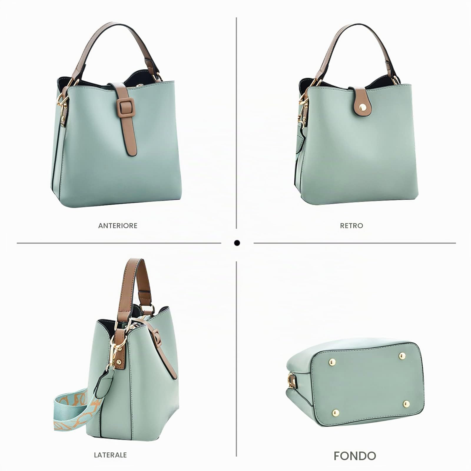NICOLE & DORIS Piccola Borsa a Tracolla Borse a Mano da Donna Casual Borsa a Secchiello Borse in PU Pelle Morbida Elegante Borse a Spalla con Due Spallacci Verde